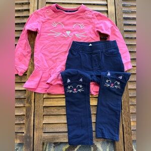 Garanimals 365 Kids Cute Pink & Navy Sparkle Cat Kids Matching Set Girls Size 5